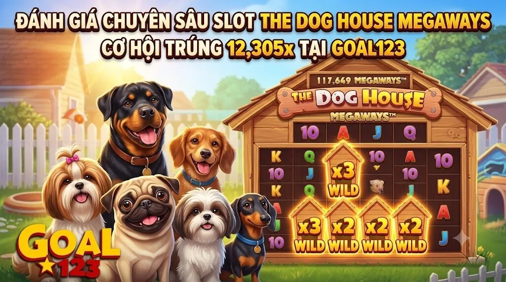 Ảnh đại diện bài đánh giá game slot The Dog House Megaways của Pragmatic Play với cơ hội trúng thưởng 12,305x tại nhà cái Goal123.